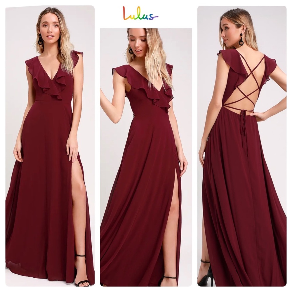 Lulu’s Feel the Rush Ruffled Lace-Up Maxi Drese
